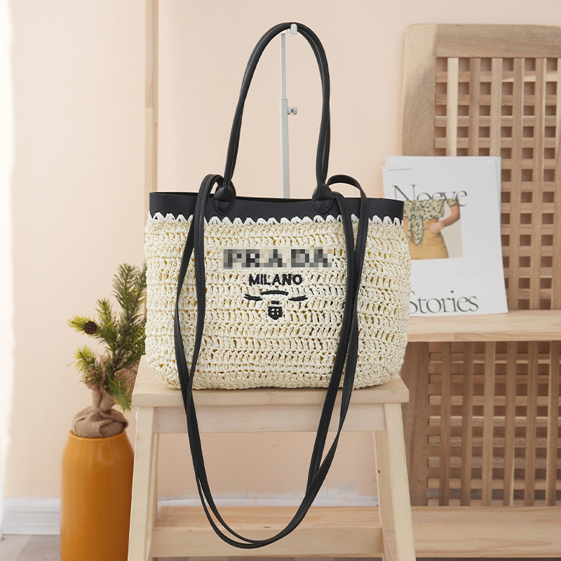 Geantă din paie, țesătură împletită, capacitate mare, curea de umăr – crossbody pentru femei