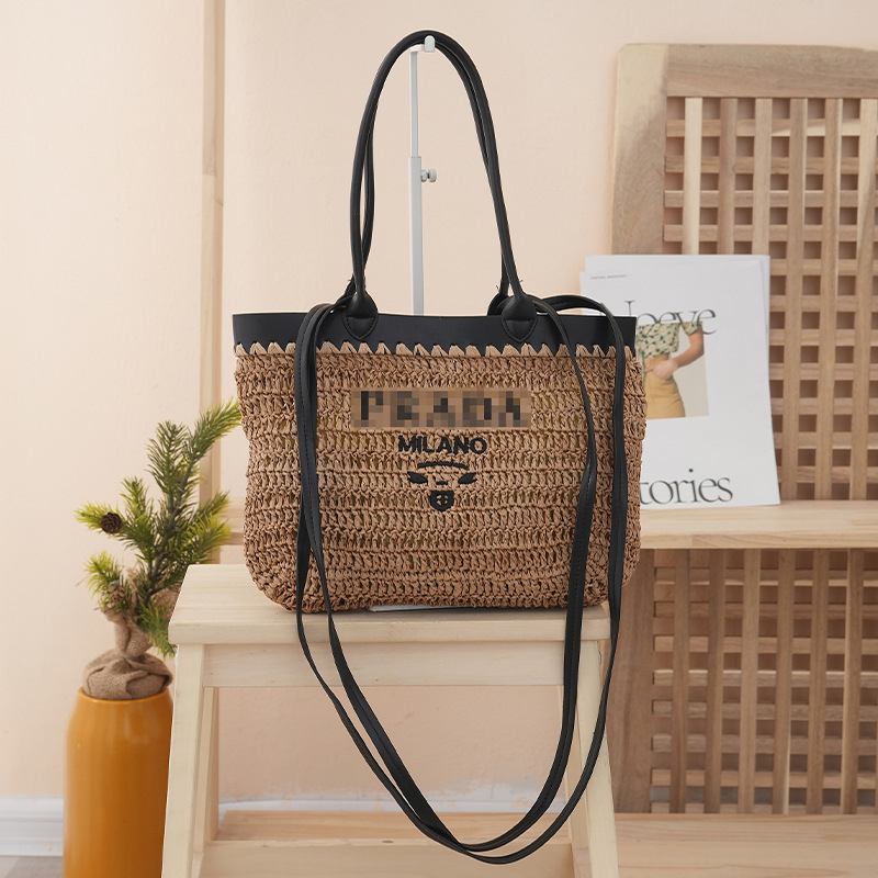 Geantă din paie, țesătură împletită, capacitate mare, curea de umăr – crossbody pentru femei