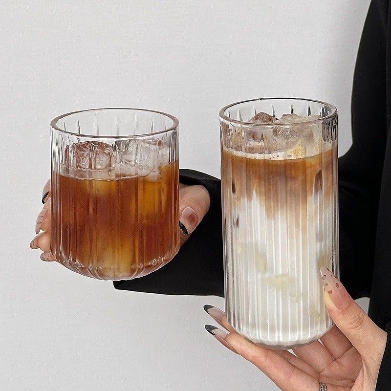 Ceașcă din sticlă cu model sabie pentru Americano rece, pahar transparent în stil Instagram pentru latte, sucuri și băuturi, fără mâner, pentru uz casnic