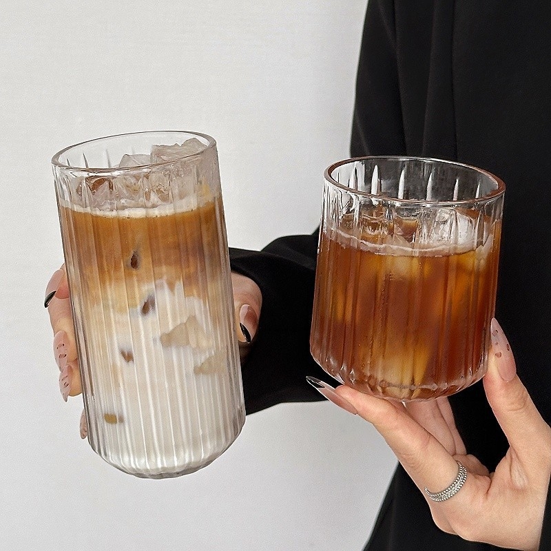 Ceașcă din sticlă cu model sabie pentru Americano rece, pahar transparent în stil Instagram pentru latte, sucuri și băuturi, fără mâner, pentru uz casnic