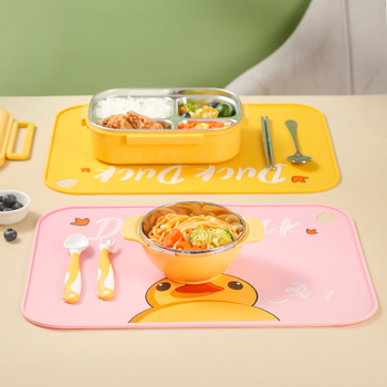 Placemat din silicon pentru pahare și farfurii — izolație termică, rezistentă la temperaturi înalte, pătrat, cu model rață.