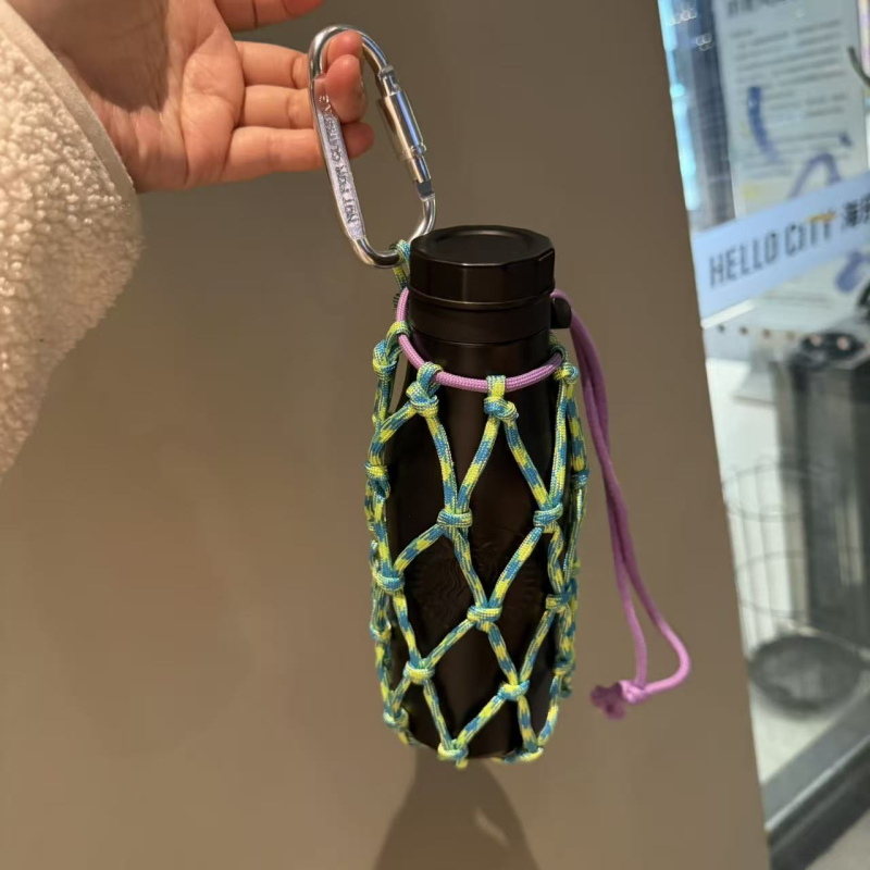 Geantă pentru sticlă de apă cu mâner, husă din paracord pentru drumeții, husă izolantă pentru pahar