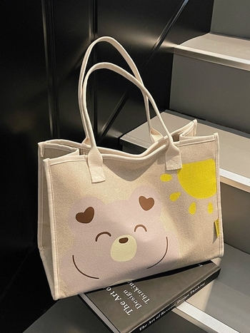Geantă Tote cu imprimeu de desene animate în stil japonez, capacitate mare, potrivită pentru naveta zilnică