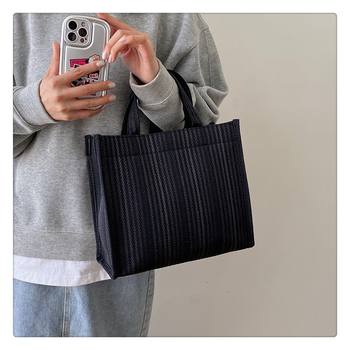 Geantă tote din pânză cu design color-block, capacitate mare, curele duble, închidere magnetică