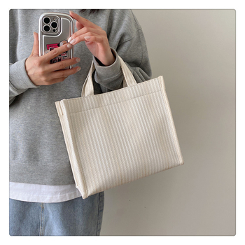 Geantă tote din pânză cu design color-block, capacitate mare, curele duble, închidere magnetică