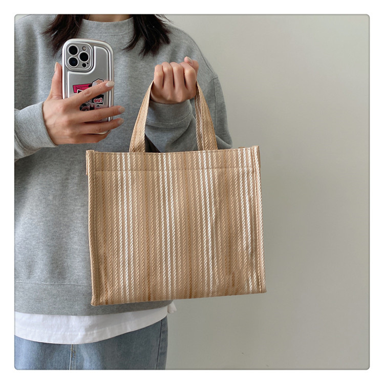 Geantă tote din pânză cu design color-block, capacitate mare, curele duble, închidere magnetică
