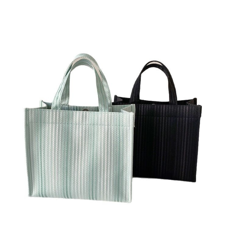 Geantă tote din pânză cu design color-block, capacitate mare, curele duble, închidere magnetică