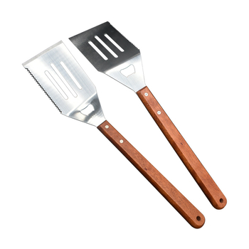 Set de unelte pentru grătar cu mâner din lemn: spatulă multifuncțională pentru prăjit și spatulă Teppanyaki