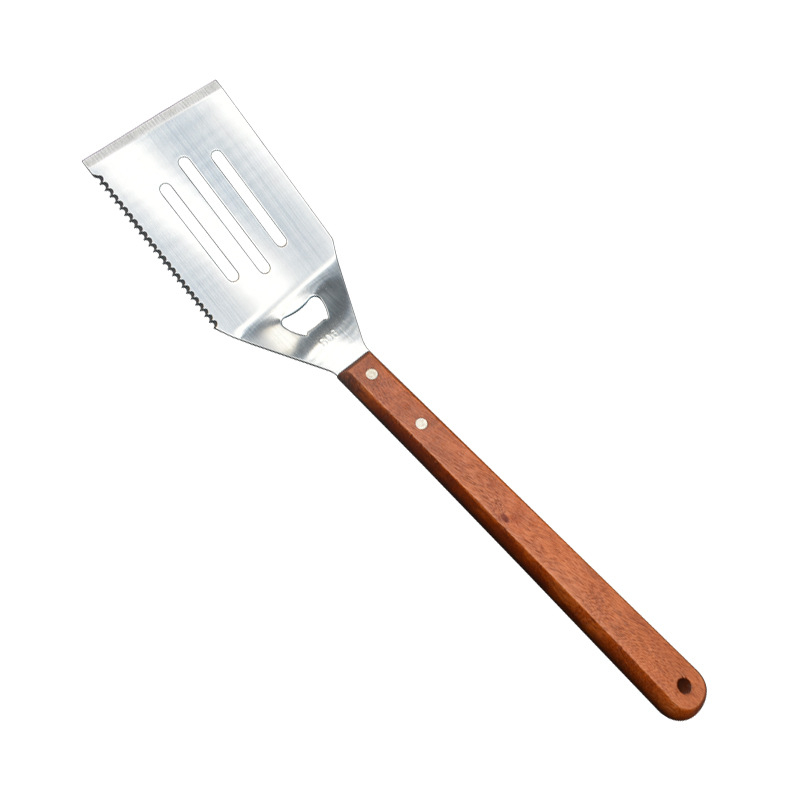 Set de unelte pentru grătar cu mâner din lemn: spatulă multifuncțională pentru prăjit și spatulă Teppanyaki