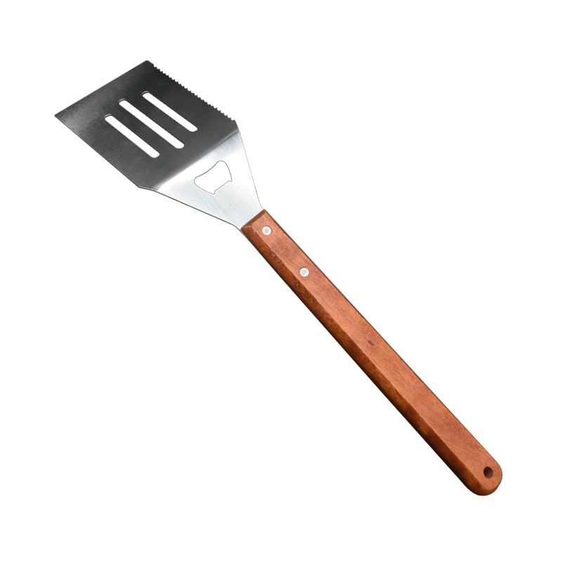Set de unelte pentru grătar cu mâner din lemn: spatulă multifuncțională pentru prăjit și spatulă Teppanyaki