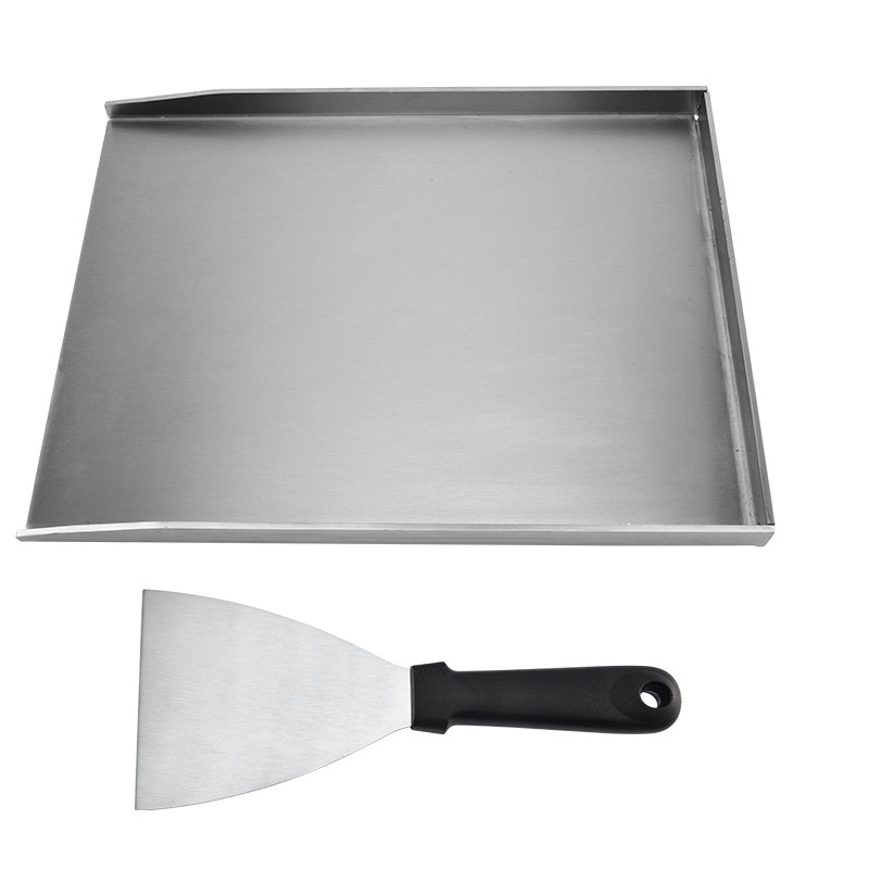 Placă pentru grătar din oțel inoxidabil, tigaie pentru prăjit și spatulă – set de unelte BBQ pentru exterior