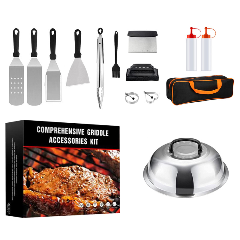 Set de unelte pentru grătar din oțel inoxidabil, pentru exterior, cu spatulă și plăcuță de grătar