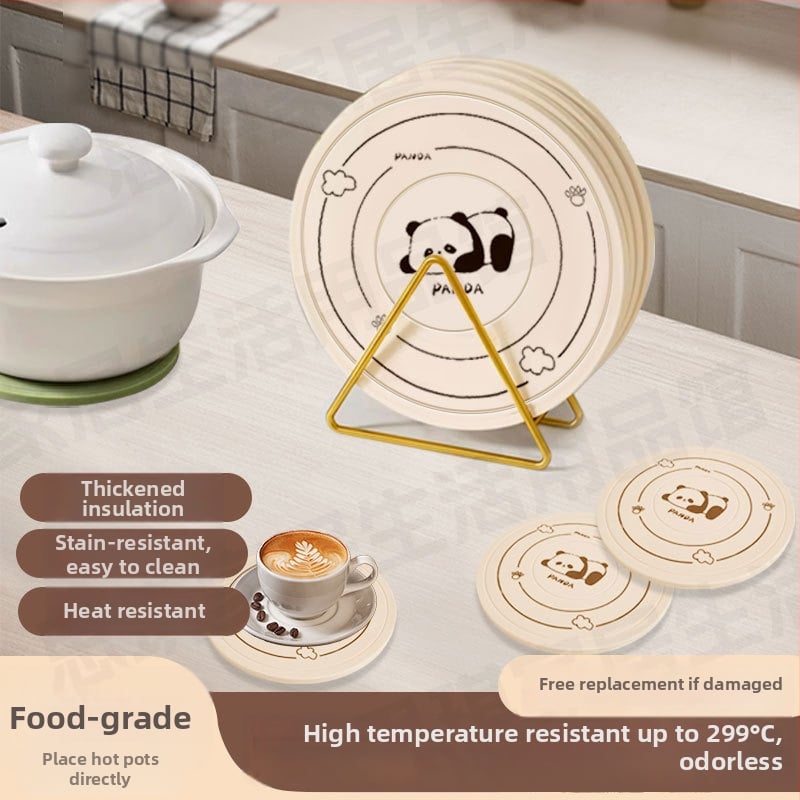 Covoraș din silicon pentru izolare termică la masă, circular pentru farfurii, cești și boluri, design desen animat, rezistent la temperaturi înalte