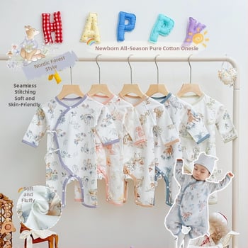 Bavlnený overal s dlhým rukávom pre bábätká, unisex novorodenecký overal, v štýle mníchov, celoročné