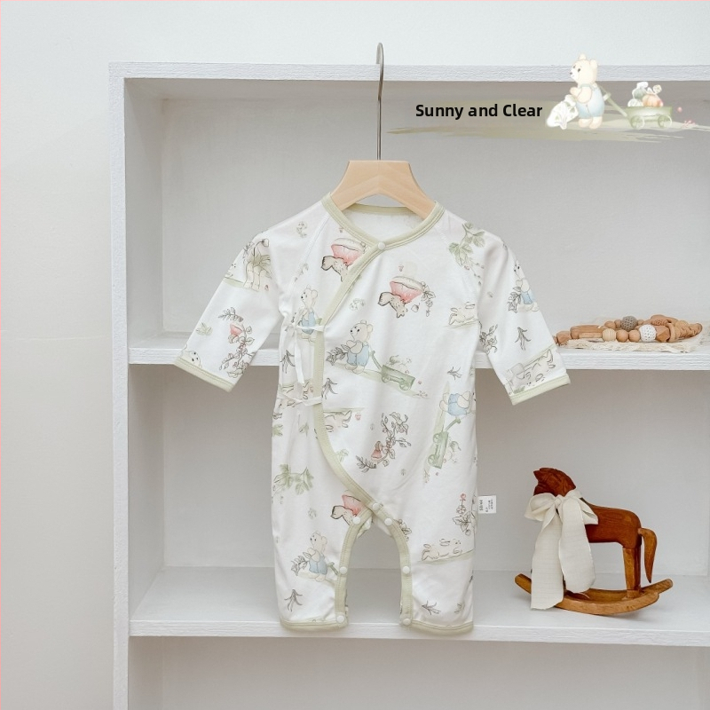 Bavlnený overal s dlhým rukávom pre bábätká, unisex novorodenecký overal, v štýle mníchov, celoročné