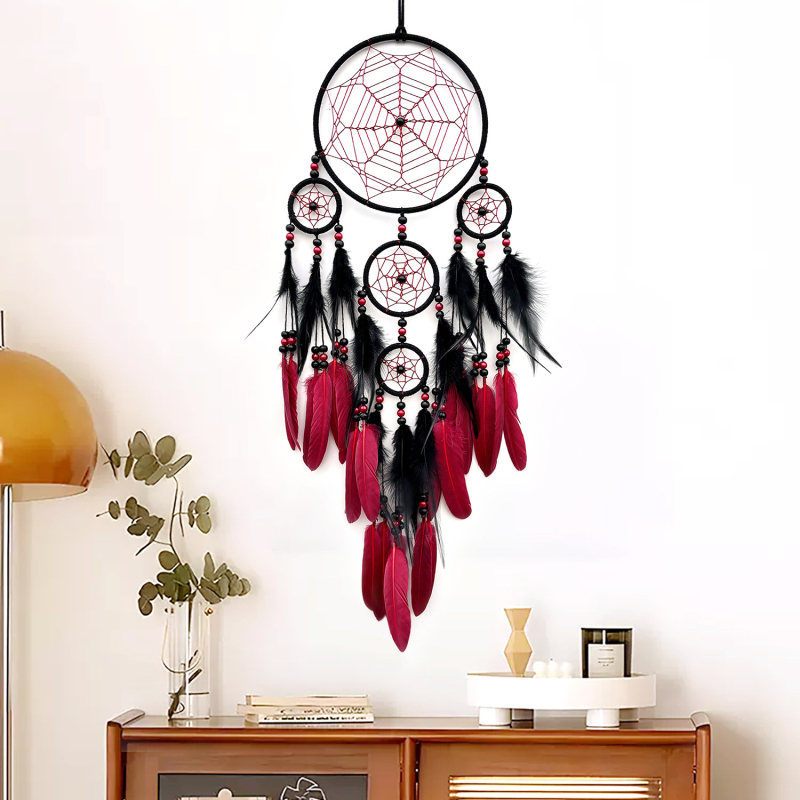 Dream catcher în stil indian – decor pentru dormitor cu pene, pandantiv lângă pat, clopoțel de vânt, cadou pentru fete și colegi