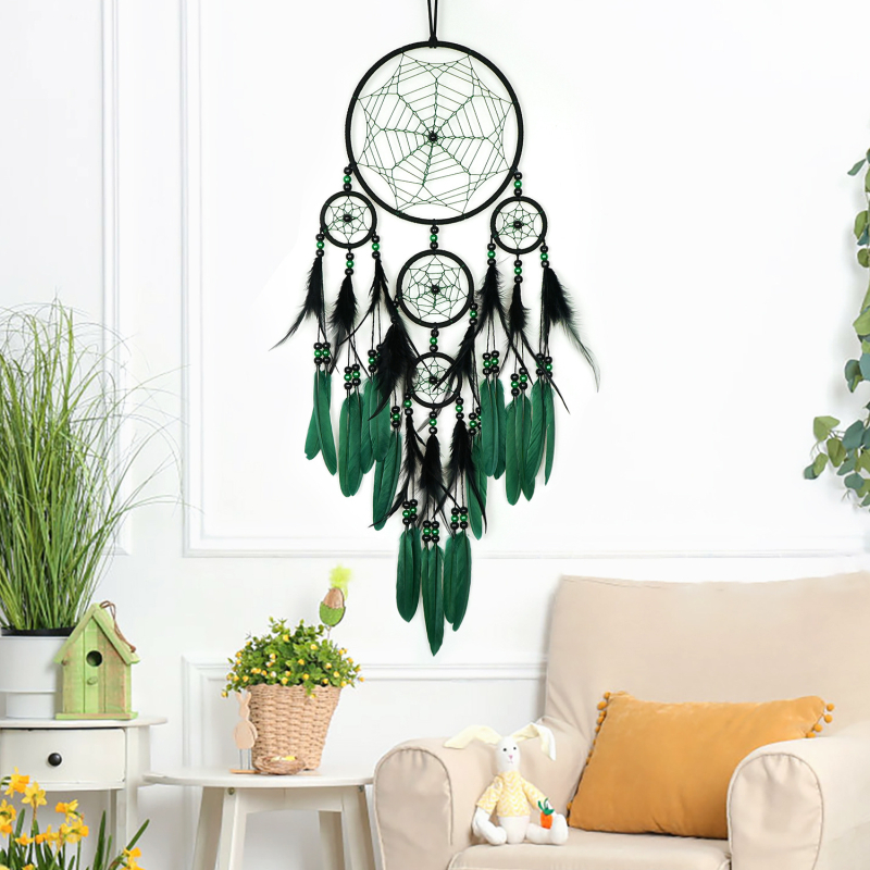 Dream catcher în stil indian – decor pentru dormitor cu pene, pandantiv lângă pat, clopoțel de vânt, cadou pentru fete și colegi