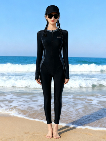 Costum de baie întreg cu protecție UV pentru femei – mânecă lungă, acoperire totală, uscare rapidă pentru snorkeling
