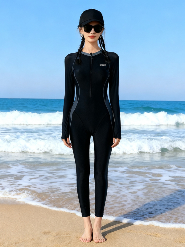 Costum de baie întreg cu protecție UV pentru femei – mânecă lungă, acoperire totală, uscare rapidă pentru snorkeling