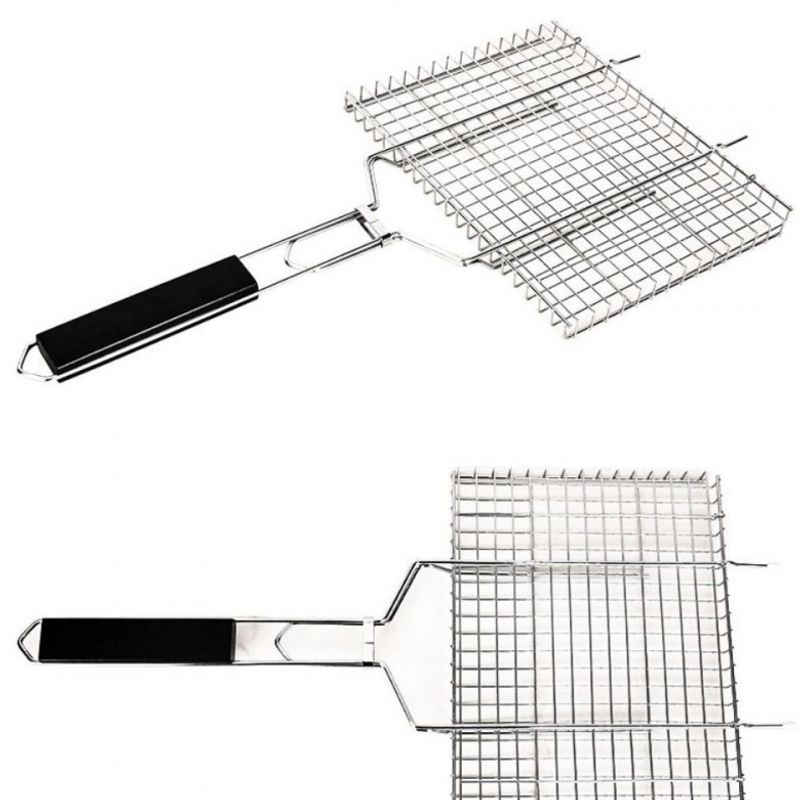 Set de grătar gros: clește pentru pește, clește pentru carne, plasă mare antiaderent pentru grătar, pentru exterior și interior