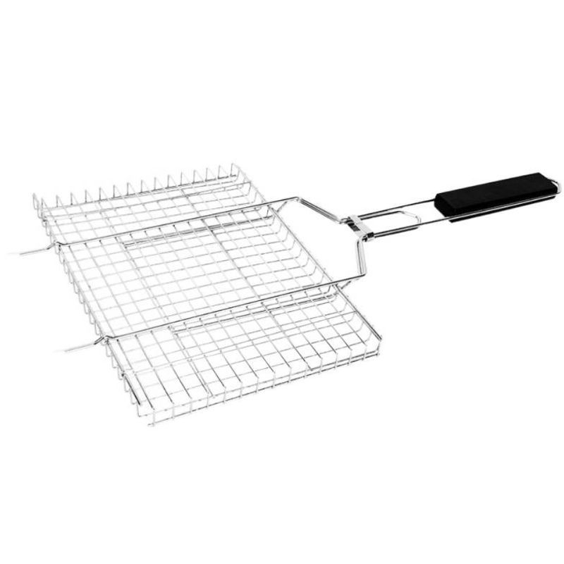Set de grătar gros: clește pentru pește, clește pentru carne, plasă mare antiaderent pentru grătar, pentru exterior și interior
