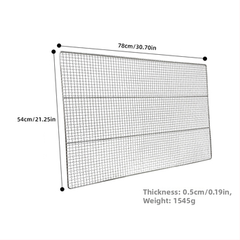 Veľká roštová mriežka do rúry s rozmermi 780 × 540 mm z nehrdzavejúcej ocele 304, štvorcové otvory, sušiaci rošt