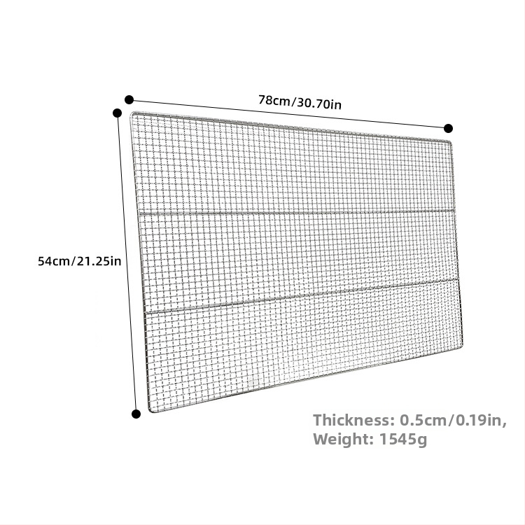 Veľká roštová mriežka do rúry s rozmermi 780 × 540 mm z nehrdzavejúcej ocele 304, štvorcové otvory, sušiaci rošt