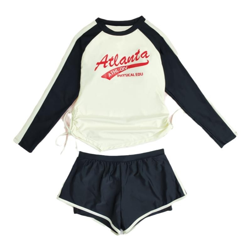 Costum de baie două piese pentru fete, cu mâneci lungi, respirabil, delicat cu pielea, în culoare solidă, pentru 6–18 ani
