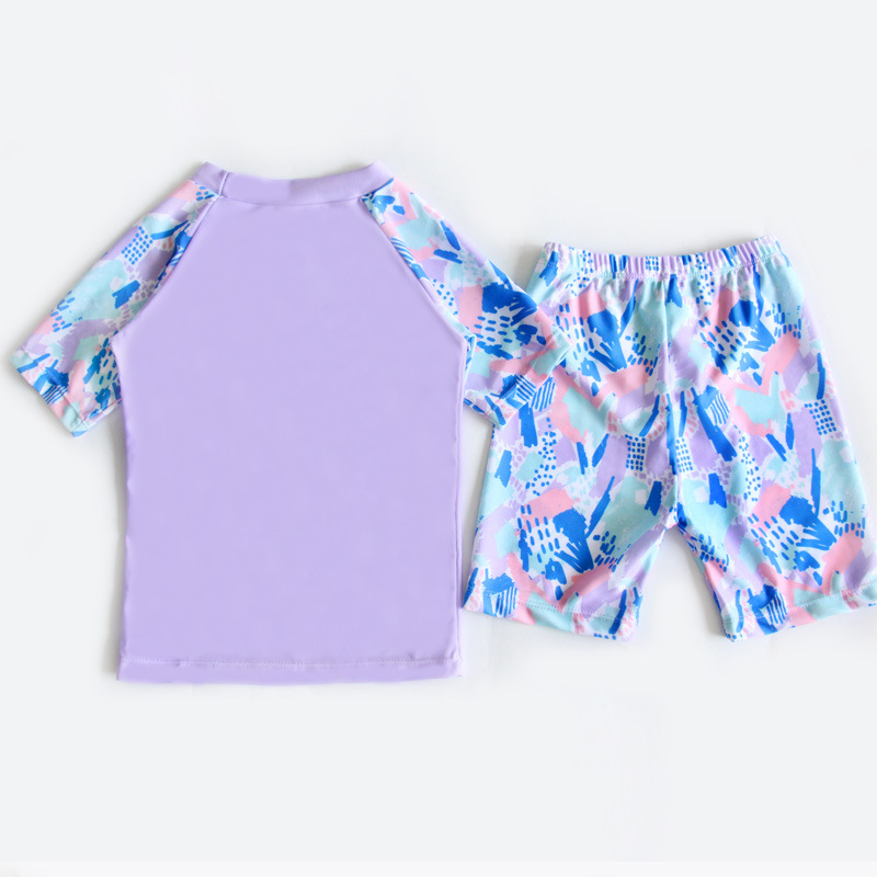Costum de baie pentru copii, două părți, cu iepuraș drăguț, pentru băieți și fete, 5–12 ani, imprimeu desen animat, poliester