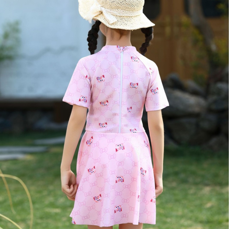Costum de baie întreg pentru fete, mâneci scurte, uscare rapidă, stil occidental drăguț pentru surfing, copii 4–9 ani