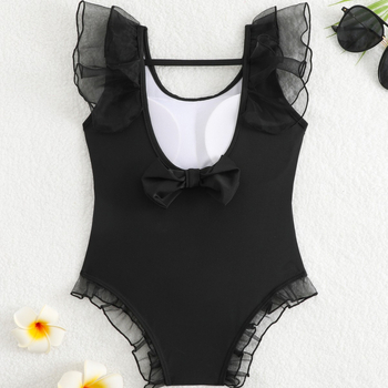 Costum de baie pentru fete, model dintr-o piesă, stil coreean, volane drăguțe, culoare solidă