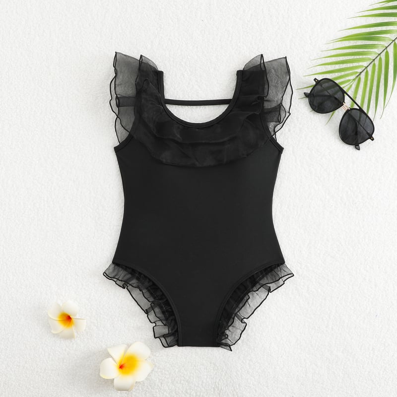 Costum de baie pentru fete, model dintr-o piesă, stil coreean, volane drăguțe, culoare solidă