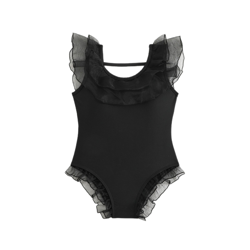 Costum de baie pentru fete, model dintr-o piesă, stil coreean, volane drăguțe, culoare solidă