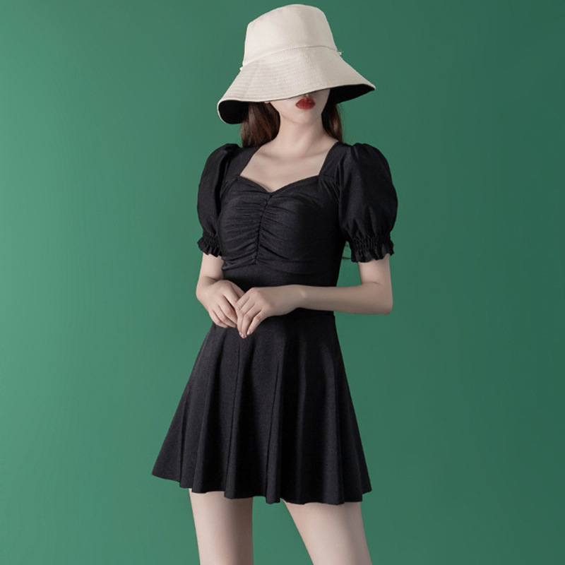 Costum de baie întreg pentru femei, acoperire a abdomenului, siluetă subțire, stil coreean, design conservator cu fustă