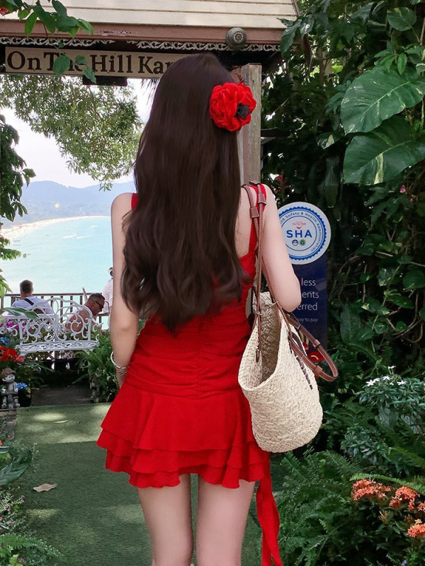 Costum de baie întreg cu croială în stil rochie, femei, vară 2025, plajă și vacanțe la malul mării