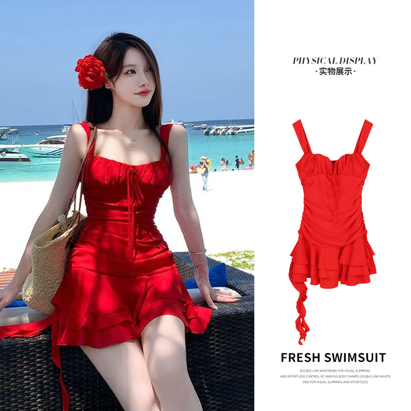 Costum de baie întreg cu croială în stil rochie, femei, vară 2025, plajă și vacanțe la malul mării