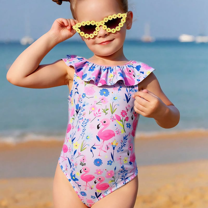 2026 Noul costum de baie întreg pentru copii, cu flamingo și volane