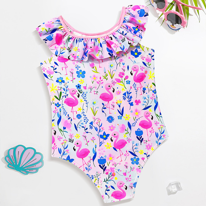 2026 Noul costum de baie întreg pentru copii, cu flamingo și volane
