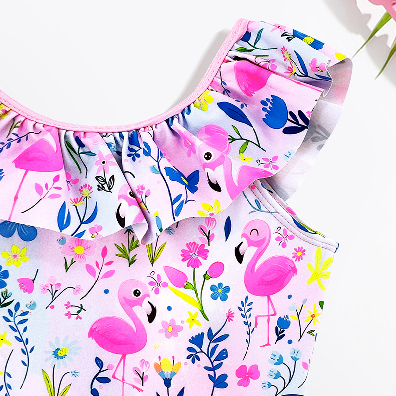 2026 Noul costum de baie întreg pentru copii, cu flamingo și volane