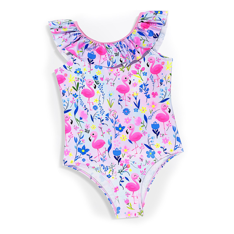 2026 Noul costum de baie întreg pentru copii, cu flamingo și volane