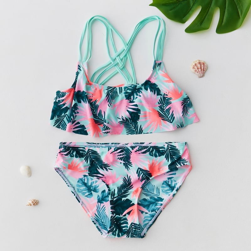 Costum de baie pentru fete, două piese, 9–14 ani, înaltă calitate, model 9501