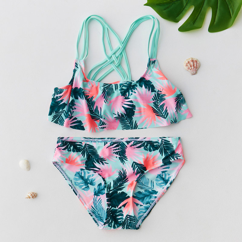 Costum de baie pentru fete, două piese, 9–14 ani, înaltă calitate, model 9501
