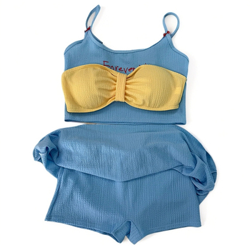 Set de bikini feminin din trei piese, cu burete la bust și efect de subțiere, pentru plajă și băi termale