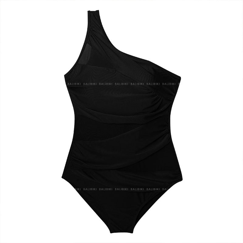 Costum de baie întreg pentru femei cu decolteu triunghiular și un umăr, stil coreean, culoare solidă, 2025
