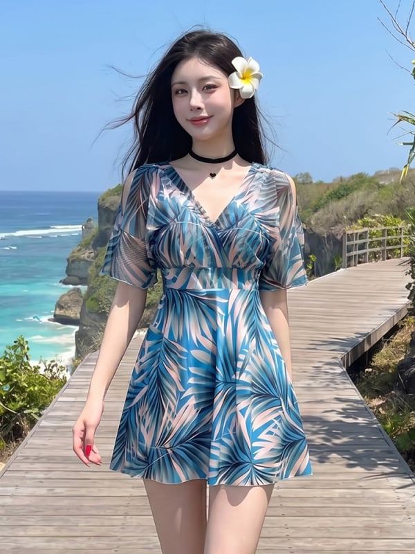 Costum de baie pentru femei, piesă unică, plus size pentru siluete curbate, acoperire modestă, efect de subțiere, aspect premium