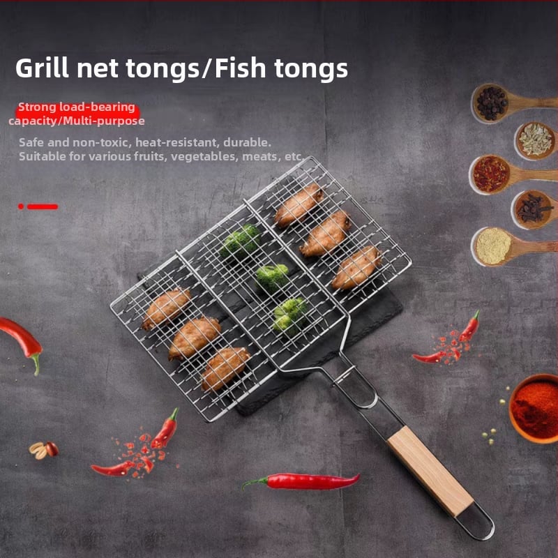 Rete de grătar pătrată din fier, cleme pentru grătar, set de unelte pentru barbecue