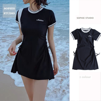 Costum de baie feminin două părți cu fustă, stil conservator, siluetă subțire, design sportiv inspirat din Coreea, nou în 2025