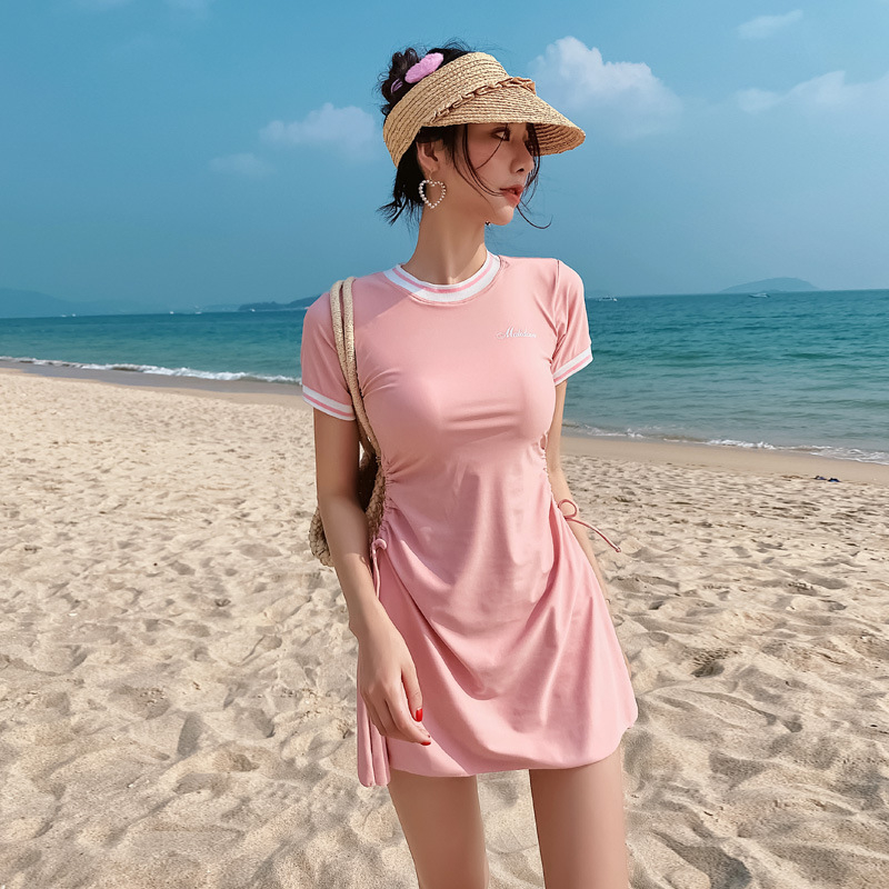 Costum de baie feminin două părți cu fustă, stil conservator, siluetă subțire, design sportiv inspirat din Coreea, nou în 2025