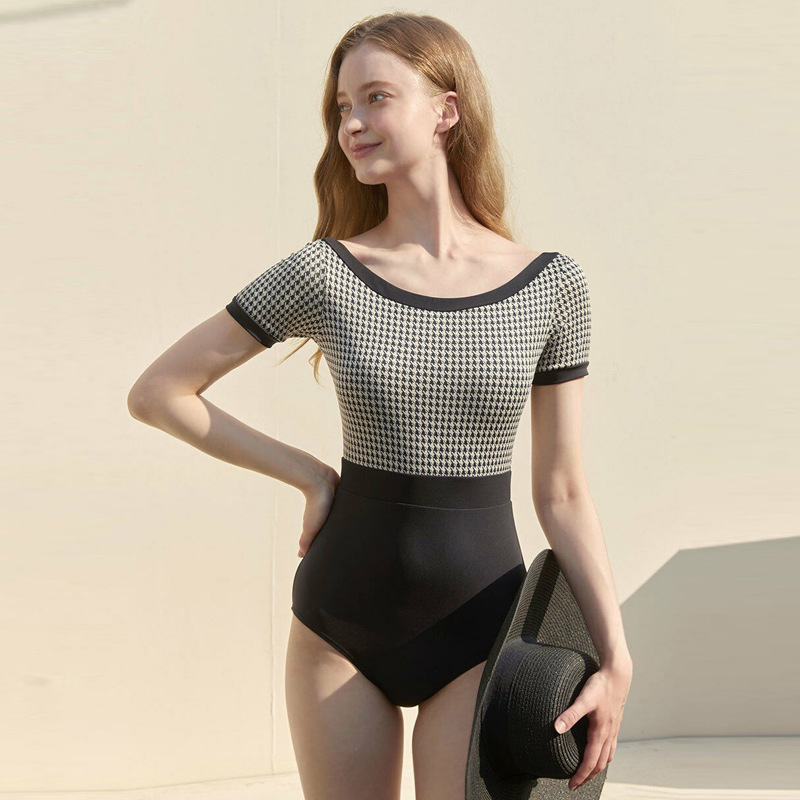 Costum de baie întreg cu fustă pentru femei, imprimeu Houndstooth, aspect slim, sexy, pentru spa