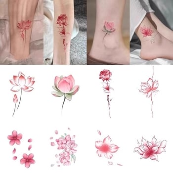 Tatuaj temporar cu lotus, impermeabil pentru femei, design de gleznă cu aspect realist, durabil